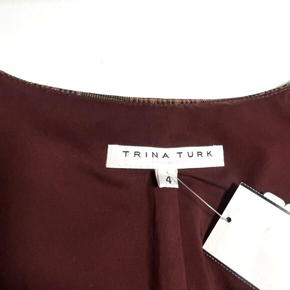 $278 Trina Turk Kofi Plaid V-Neck Fitted Vest | Sz 4, Brown Plaid NEW - Picture 5 of 10